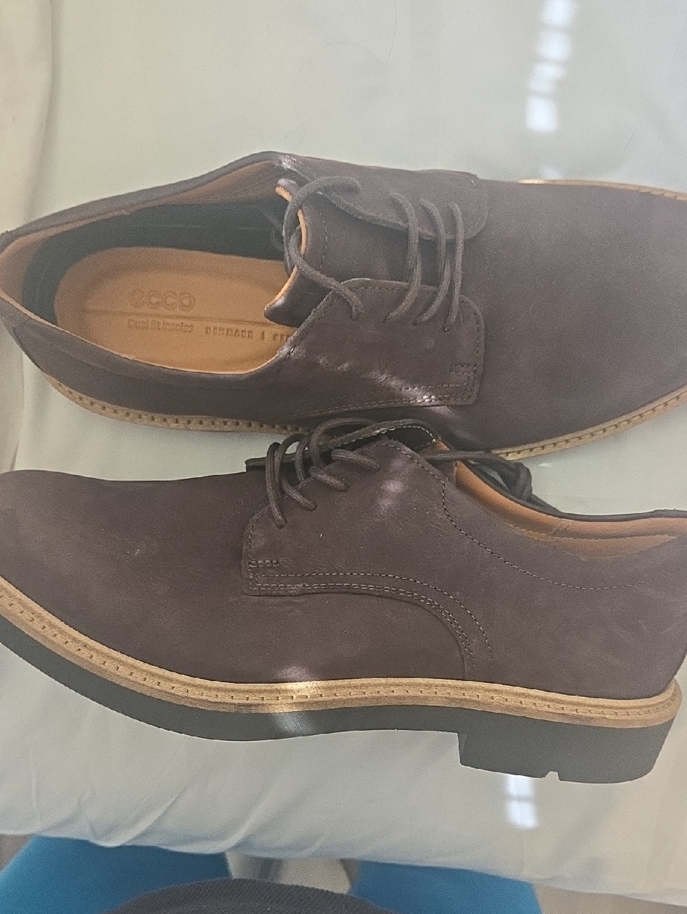 Ecco Men's Dark Brown Suede Derby Lace-Up Shoes BRAND NEW